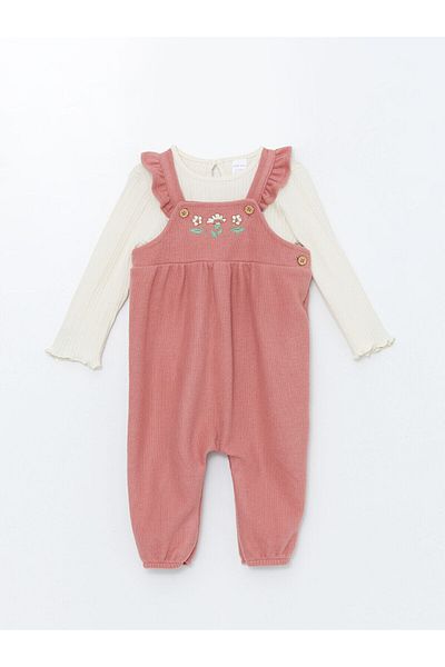 LC Waikiki Lw - Embroidered Baby Girl Salopet and Blouse Set of 2