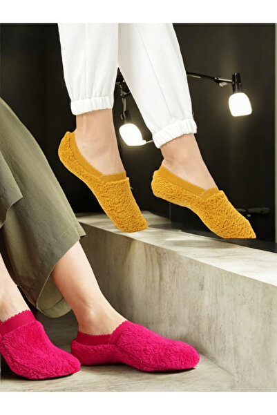 RUMİLY 2 Adet Kadın Peluş Kışlık Babet Patik Çorap