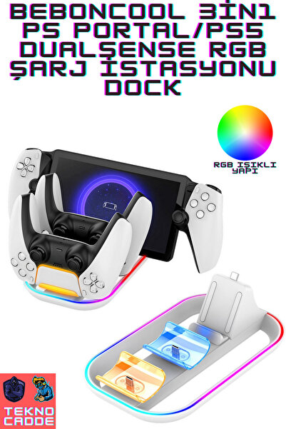 beboncool 3in1 Ps Portal/Ps5 Dualsense RGB Şarj İstasyonu Dock