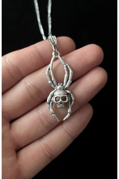 DarkellaStore Gotik Punk Örümcek Kuru Kafa Skull Kolye