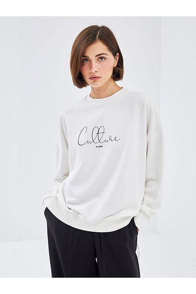 LC Waikiki Дамски суитшърт с щампа и кръгло деколте LCW Oversize