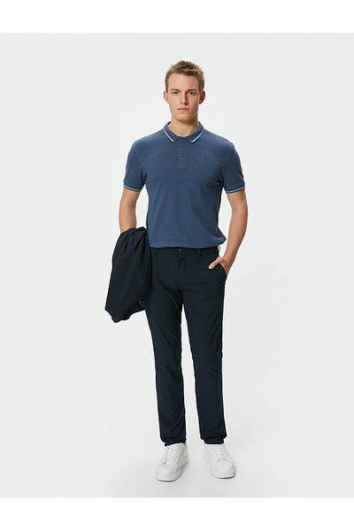 Koton Βαμβακερό Slim Fit Polo T-Shirt - Λεπτομέρεια με κοντό μανίκι και ρίγες