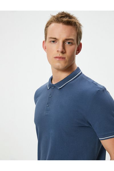 Koton Βαμβακερό Slim Fit Polo T-Shirt - Λεπτομέρεια με κοντό μανίκι και ρίγες