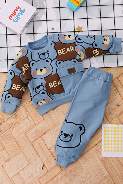 Home Baby Set Unisex Bear Print Detailed 6 Months, 9 Months, 12 Months, 18 Months