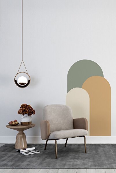 KanvasSepeti Kendiliğinden Yapışkanlı Kumaş Kanvas Dokulu Duvar Kağıdı Bohem Oval Boho 3'lü Duvar  Tek Parça