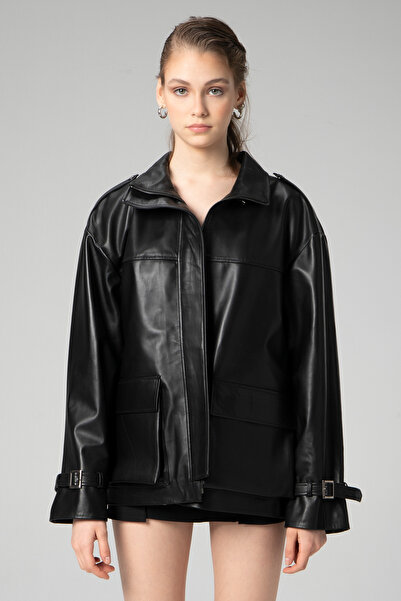 Dericlub Wm042 Gerçek Deri Kadın Mont Siyah