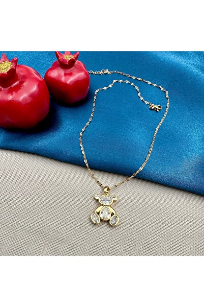 Opia Takı & Aksesuar الصلب الذهب حجر تيدي بير قلادة