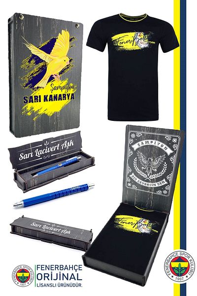 Fenerbahçe Αδειτωμένο σετ μπλουζάκι και στυλό Navy Blue - Ξύλινο κουτί δώρου
