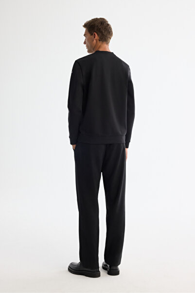 Avva Erkek Siyah Bisiklet Yaka Pamuklu Baskılı Regular Fit Sweatshirt A42Y1285