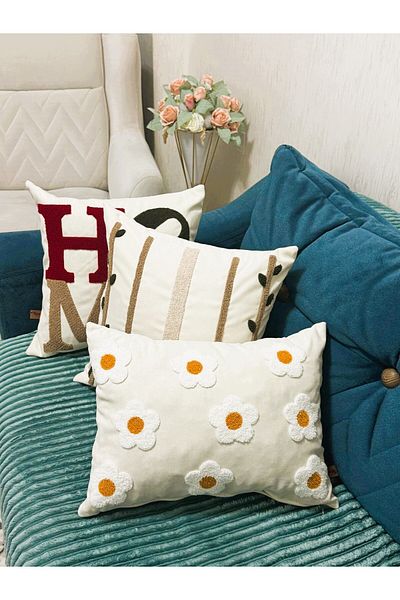 HD HOME COLLECTİON Λινό ύφασμα 35*50 Μαξιλαροθήκη με μοτίβο Daisy Punch (PANÇ)
