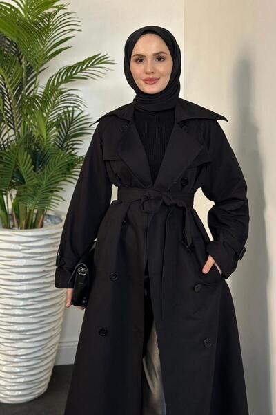 mervenakyuz Black Thylanee Portrait Trench Coat - Lined