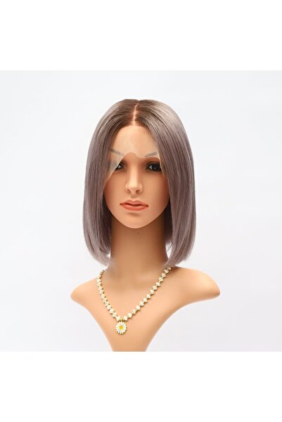 Saç Peruk Dünyası TÜL PERUK GERÇEK SAÇ KISA BOY KOYU GRİ OMBRELİ