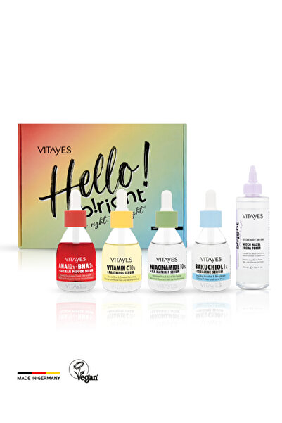 VITAYES C Vitamini %10, Aha Bha, Bakuchiol, Niacinamide Cilt Serumu, Cadı Fındığı Yüz Toniği Cilt Bakım Seti