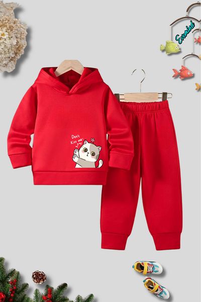 Evomind Unisex Don'T Kiss Me Printed Hooded Children's Tracksuit Set