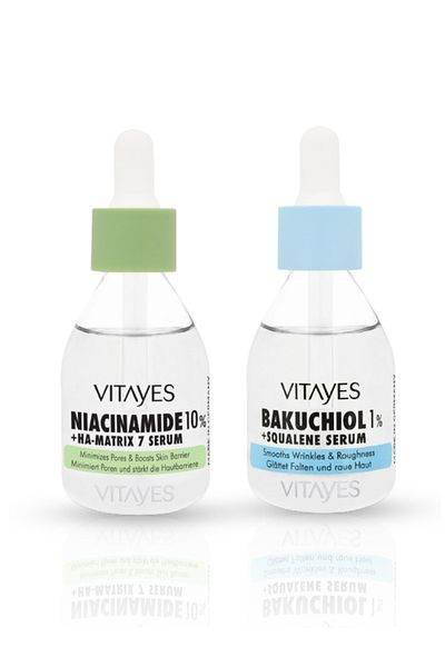 VITAYES Bakuchiol 1% and Squalene Niacinamide and Hyaluronic Acid Pore Firming Skin Care Serum Set