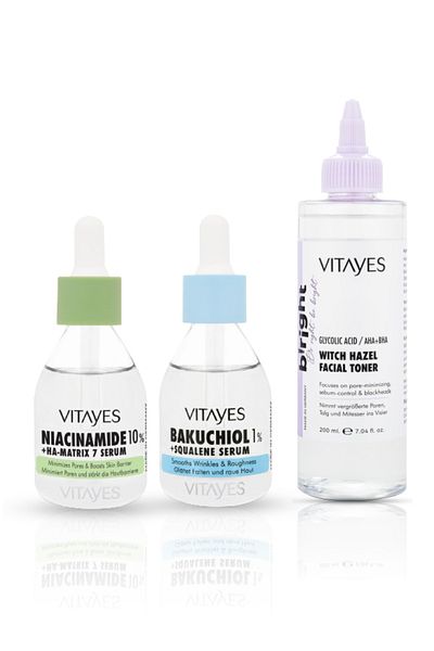 VITAYES Retinol Alternative Bakuchiol Serum, Niacinamide Serum Witch Hazel Tonic Skin Care Set