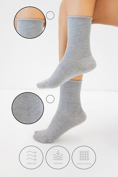 bamboo star Bamboo Women's - Pack of 6 Gray Premium Socks, Elasticless and Seamless