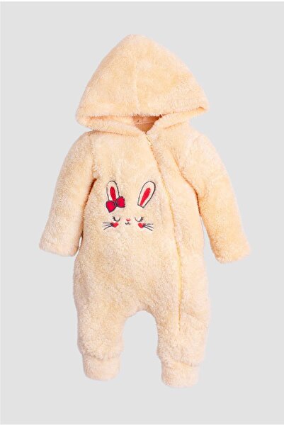 Chicsy Baby KışlıkTatlı Peluş Tavşan Nakışlı Welsoft Tulum