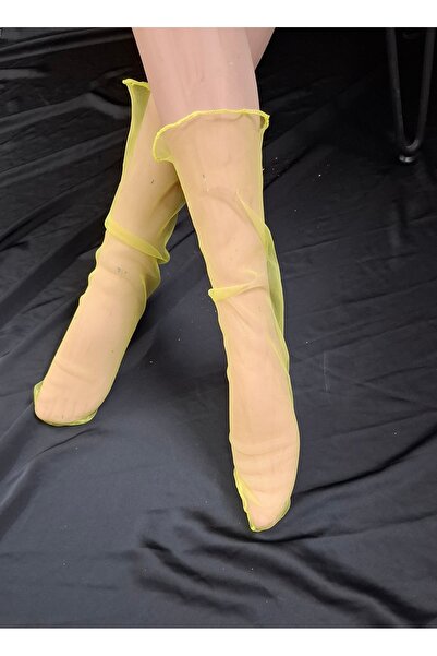 es moda shop Лимонена салса - къси дантелени чорапи, набрани