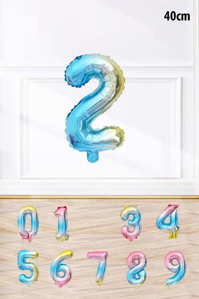 PEKSHOP Gökkuşağı Renk Rakam Folyo Balon Rengarenk Yaş Balonu Sayı Balonlar 16 inç 40 cm