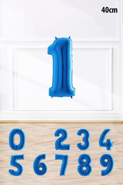 PEKSHOP اللون الأزرق 1 سنة بالون فويل رقم 1 بالون أزرق 1 سنة بالونات أرقام 16...