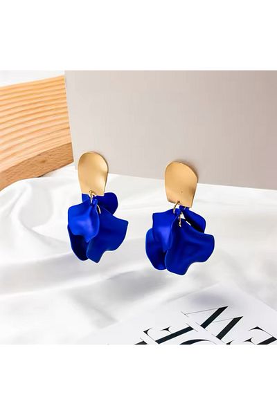 POSEİDONS JEWELLERY Midnight Blue Acrylic Vintage Rose Petals Flower Earrings
