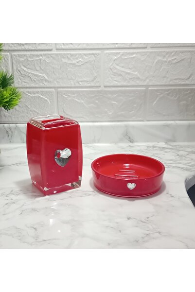 Bosphorus طقم حمام مكون من قطعتين، أكريليك قلب أحمر