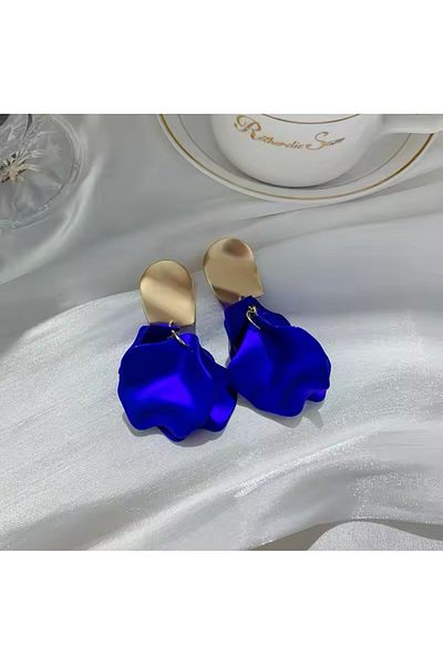 POSEİDONS JEWELLERY Midnight Blue Acrylic Vintage Rose Petals Flower Earrings