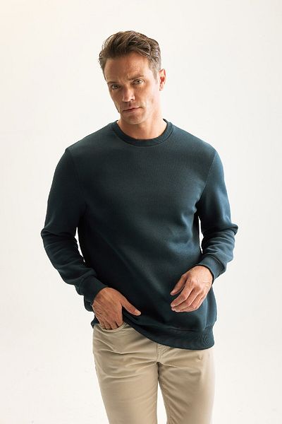 DeFacto 3-fädiges, dickes Sweatshirt aus Baumwolle mit Fleece-Innenseite und normaler Passform, Rundhalsausschnitt D7876axns