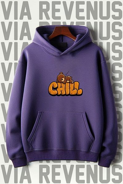 Vordevia Суитшърт с качулка и 3 нишки с щампа „кенгуру джоб“ CHILL
