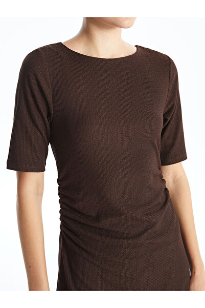 LC Waikiki LCWAIKIKI Classic Kahverengi Bisiklet Yaka Dokulu Kadın Elbise