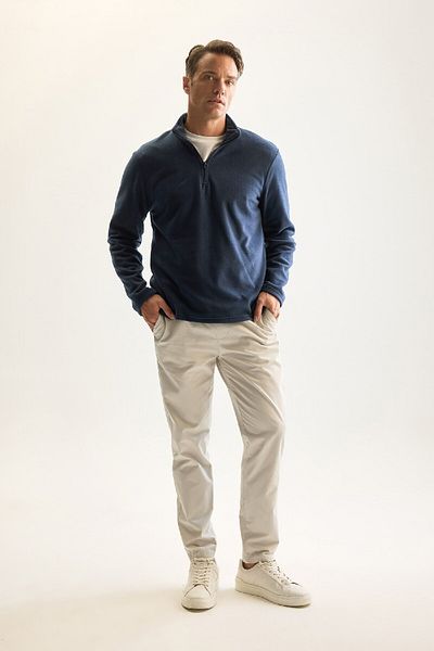 DeFacto Μπλε Navy Cold Proof Φούτερ Fleece Regular Fit - Stand Collar, Zippered Y3996azns
