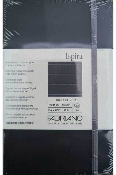 Fabriano Ispira Hard Cover 9X14 cm 85 Gr 96 Sheets Striped Notebook Black Cover