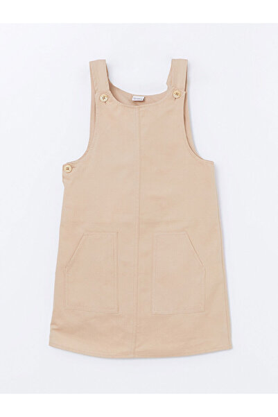 LC Waikiki Beige Crew Neck Basic Girl's Dress