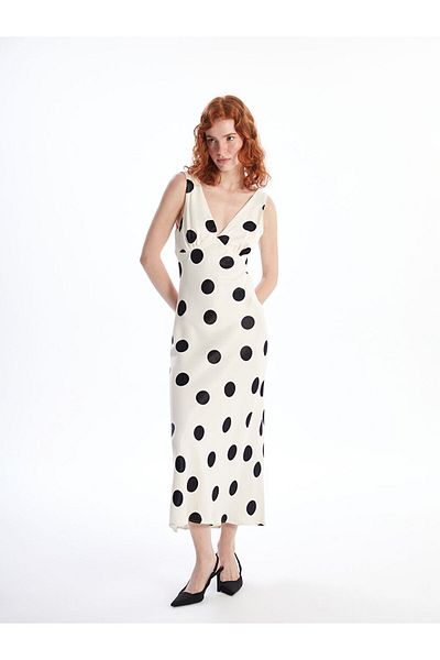 LC Waikiki Lcw V-Neck Polka Dot Satin Women's Dress Fast Fashion