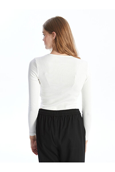 LC Waikiki Ecru Crew Neck Plain Long Sleeve Women's Bodysuit