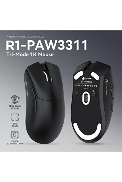 Attack Shark R1 Superlıght 18000 Dpı Ultra Hafif Paw3311 Kablosuz Oyuncu Faresi (GRIP TAPE HEDİYELİ)