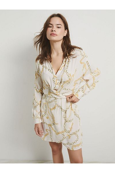 LC Waikiki White Shirt Collar Patterned Women's Dress