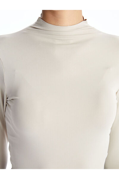 LC Waikiki Gray Stand Collar Plain Long Sleeve Women's Bodysuit