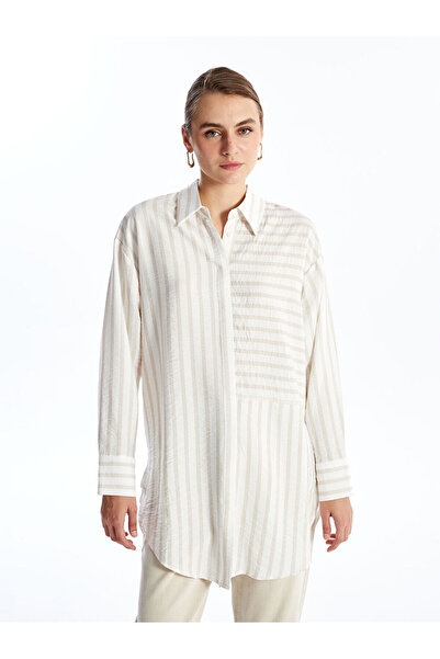 LC Waikiki Beige Striped Oversize Women's Shirt Tunic