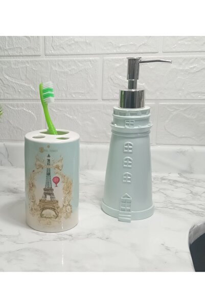 Sia Sıvı Sabunluk,diş Fırçalık 2 Li Banyo Seti,deniz Feneri Ve Paris
