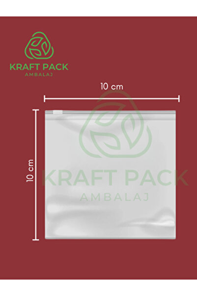Kraftpack BUZLU Şeffaf Lamineli ,beyaz SLİDERfermuarlı Kilitli Poşet , 10*10 cm -20 Adet