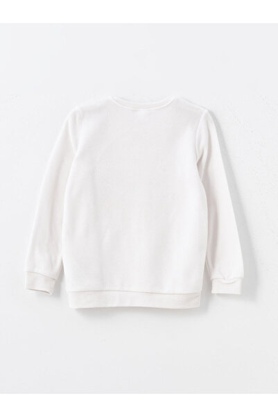 LC Waikiki Ecru Crew Neck Embroidered Fleece Girls Pajama Set