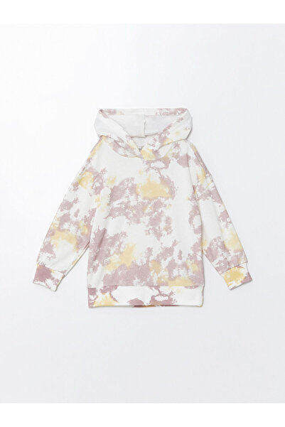 LC Waikiki Bej cu glugă Pulover cu mânecă lungă pentru fete cu model batik tr...