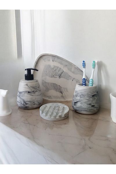 Trust Stone Σετ τουαλέτας μπάνιου 4 τεμαχίων με μαρμάρινο σχέδιο