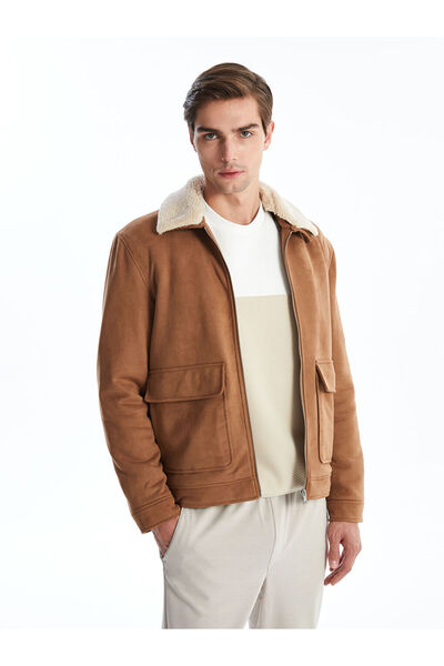 LC Waikiki معطف رجالي من جلد الغزال ذو الياقة القميصية القياسية