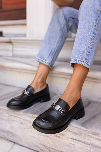 ANGELİNA JONES Зубер Кадін Чорний Шкіряний Імпортний Лофер Взуття