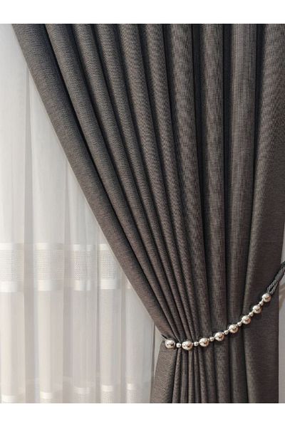 MebelPort Curtain Linen Phone Curtain 1/3 Intencial Stitching Single Wing for Cornish (30 Colors Selection)