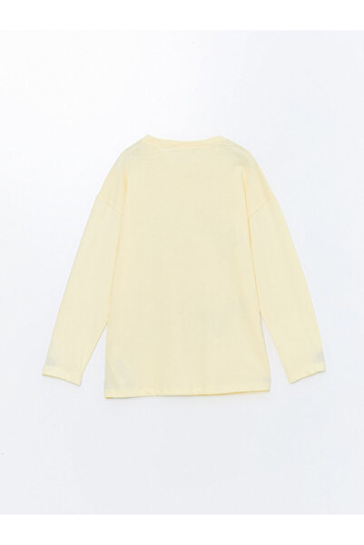 LC Waikiki Yellow Crew Neck Printed Long Sleeve Girls Pajamas Set