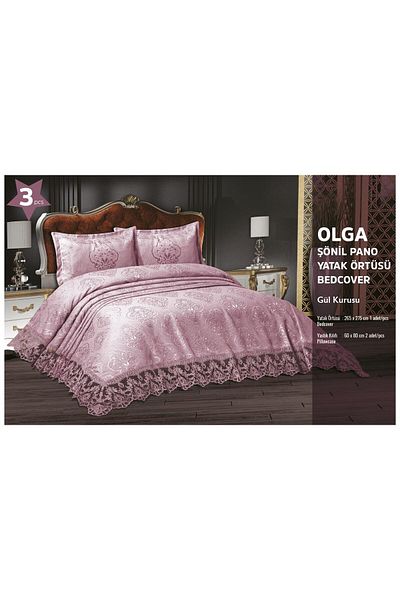 Menta store Olga Chenille Panel Bed Cover Set Double 3 Pieces